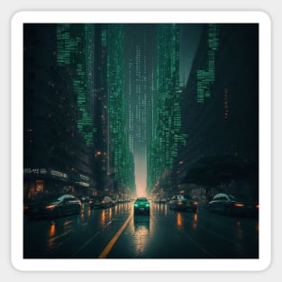 Evening City in Green Code Sticker